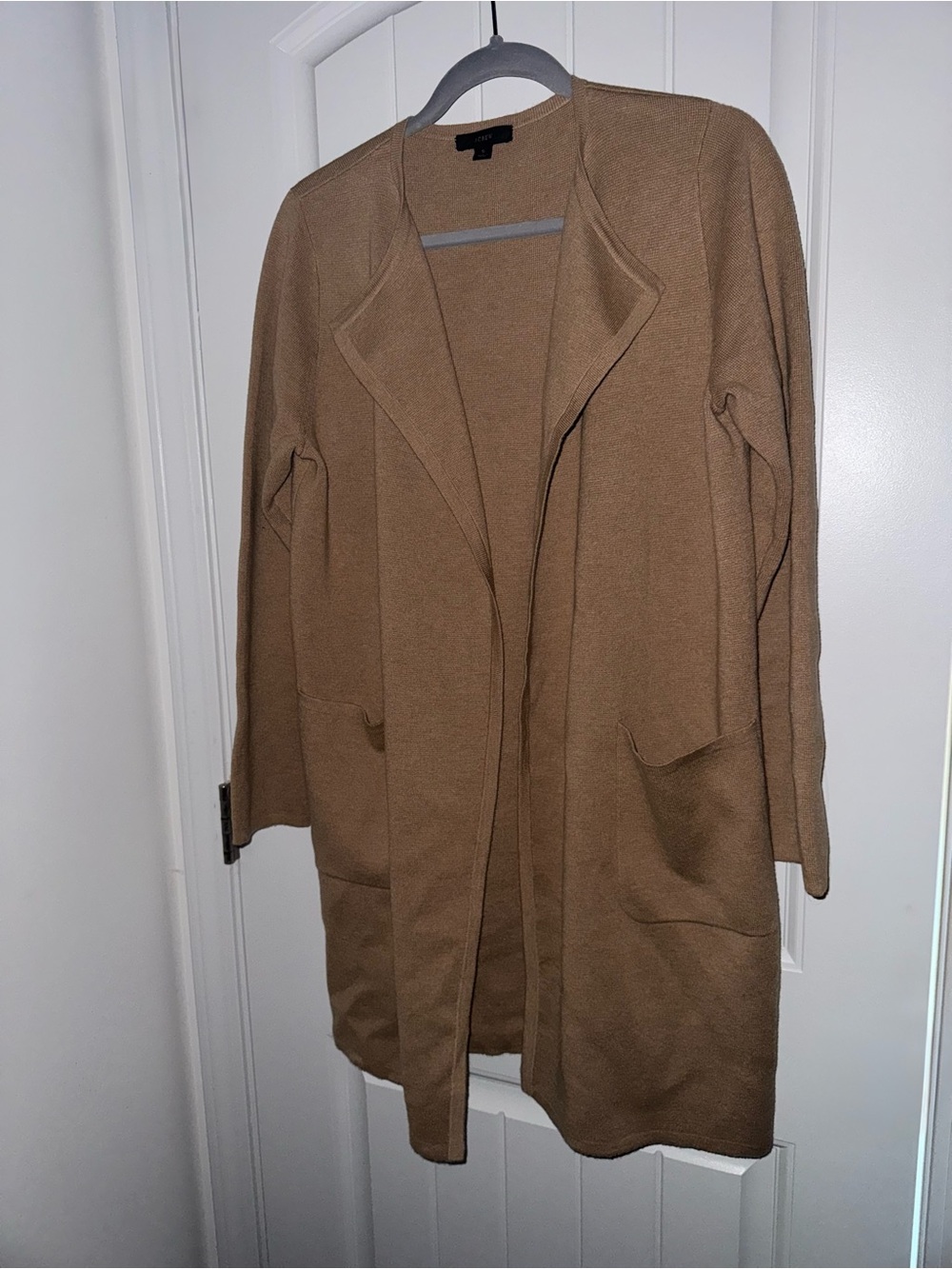 J. Crew Camel Open-Front Long Cardigan with Pockets